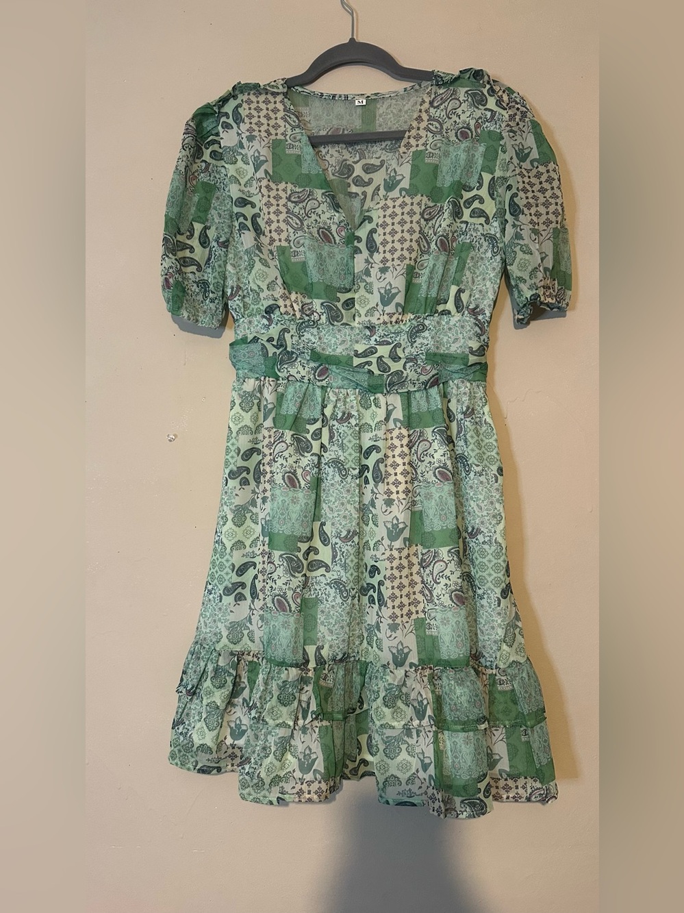 Green Patchwork Floral Dress - medium
